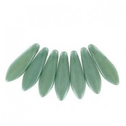 Czech Glass Daggers beads 5x16mm Chalk white teal luster